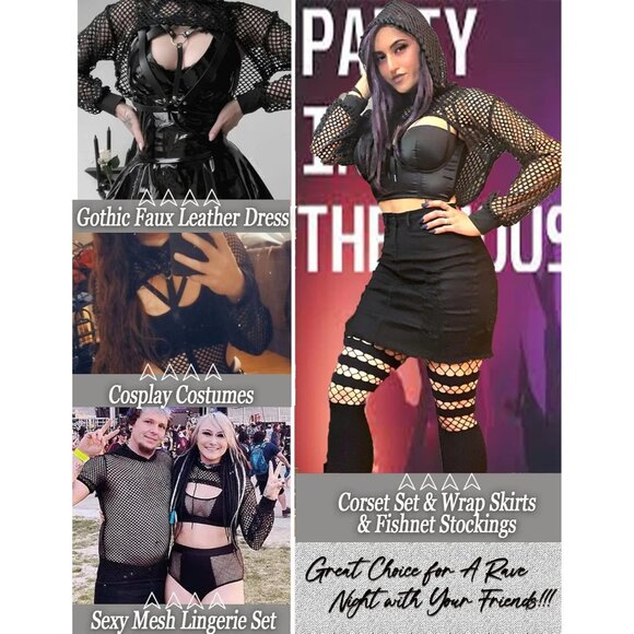 🆕Women’s Black Mesh Hoodie Crop Top Long Sleeve Fishnet Shirt Polyester - Picture 4 of 7